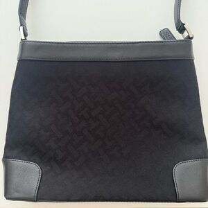 Talbots Black Monogram Canvas Leather Trim Shoulder Bag